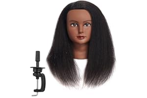 Traininghead 100% Real Hair Mannequin Head Training Head Cosmetology Doll Head Manikin Practice Head Hairdresser With Free Clamp Holder Female (Black Hair B)