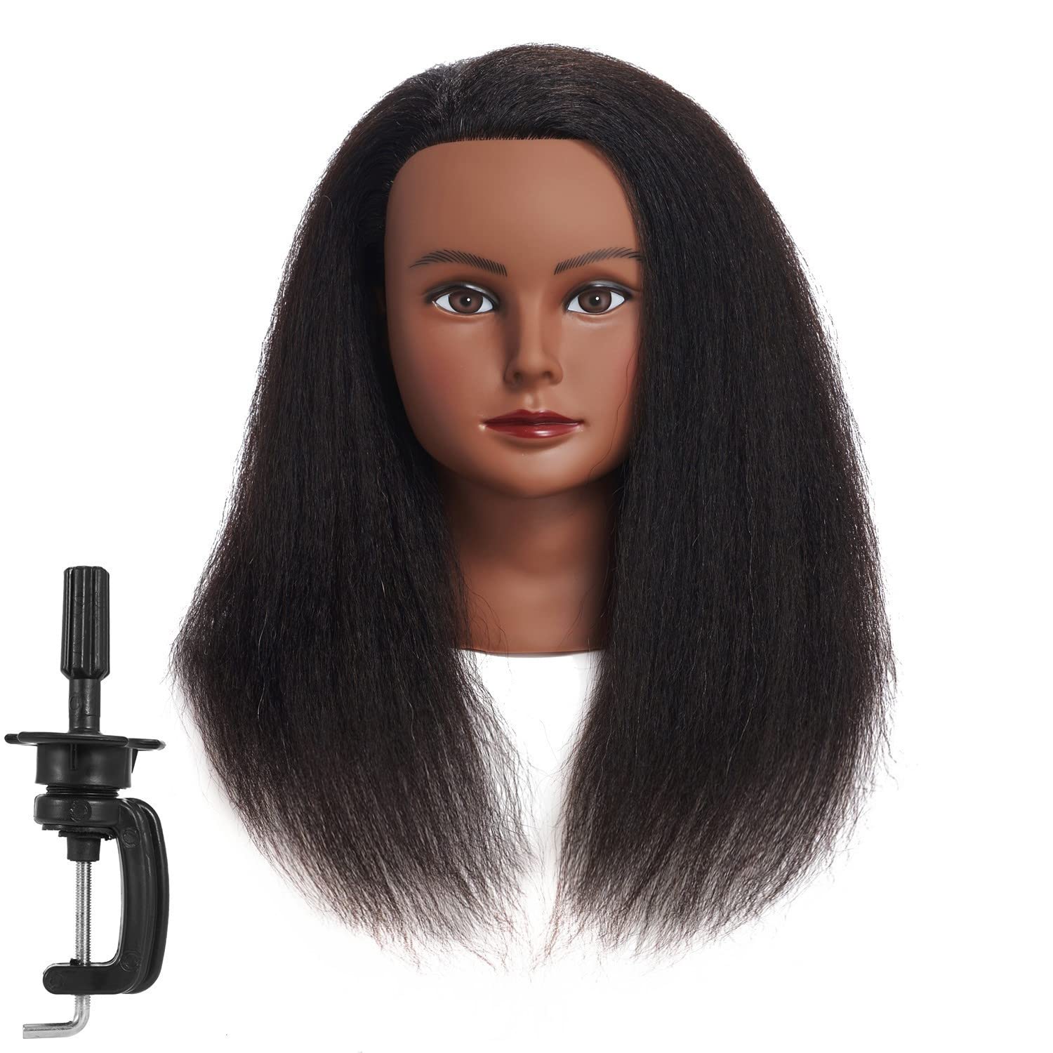 Photo 1 of Traininghead 100% Real Hair Mannequin Head Training Head Cosmetology Doll Head Manikin Practice Head Hairdresser With Free Clamp Holder Female (Black Hair B)