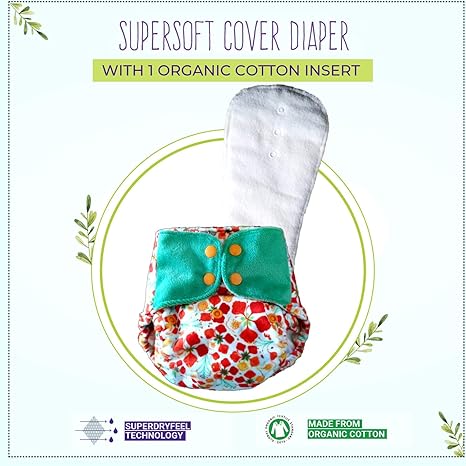 Superbottoms Cloth Diapers - Super Trim Supersoft Reusable Cover Diaper with 1 Stay-Dry Soaker [Day Time Use] (Gulmohar)