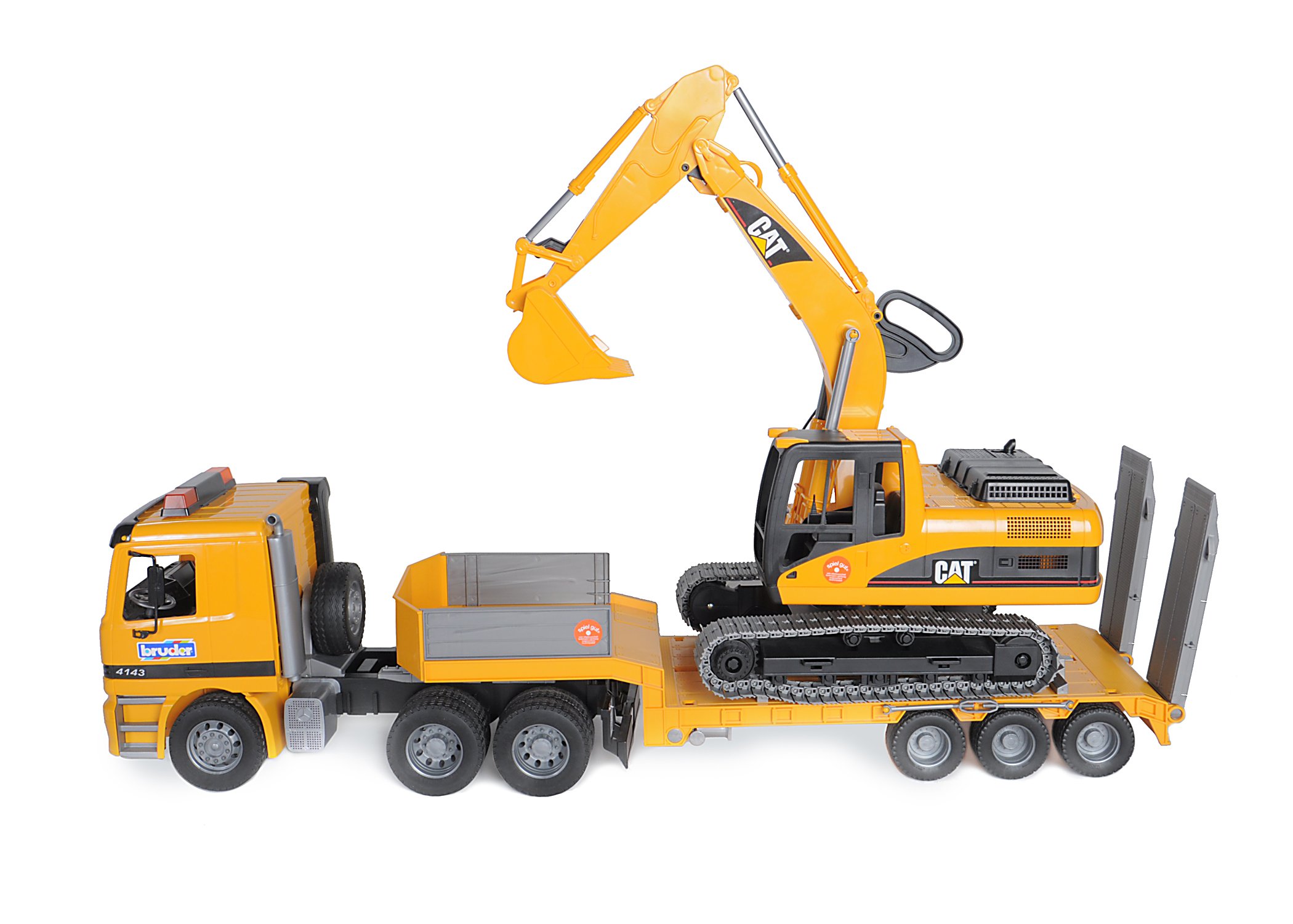 Bruder MercedesBenz Actors Low Loader Truck with CAT Excavator Combo