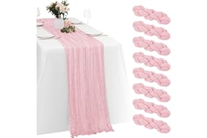 YORCARI 8 Pack Light Pink Cheesecloth Table Runners 20x120 Inch Gauze Table Runner Cheese Cloth 10FT Pink Table Runner Rustic Sheer Runner for Wedding Birthday Party Baby Shower Table Decor