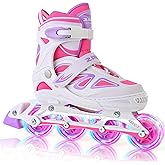 2PM SPORTS Vinal Girls Adjustable Flashing Inline Skates, All Wheels Light Up, Fun Illuminating Skates for Kids Men Adult Women and Boys