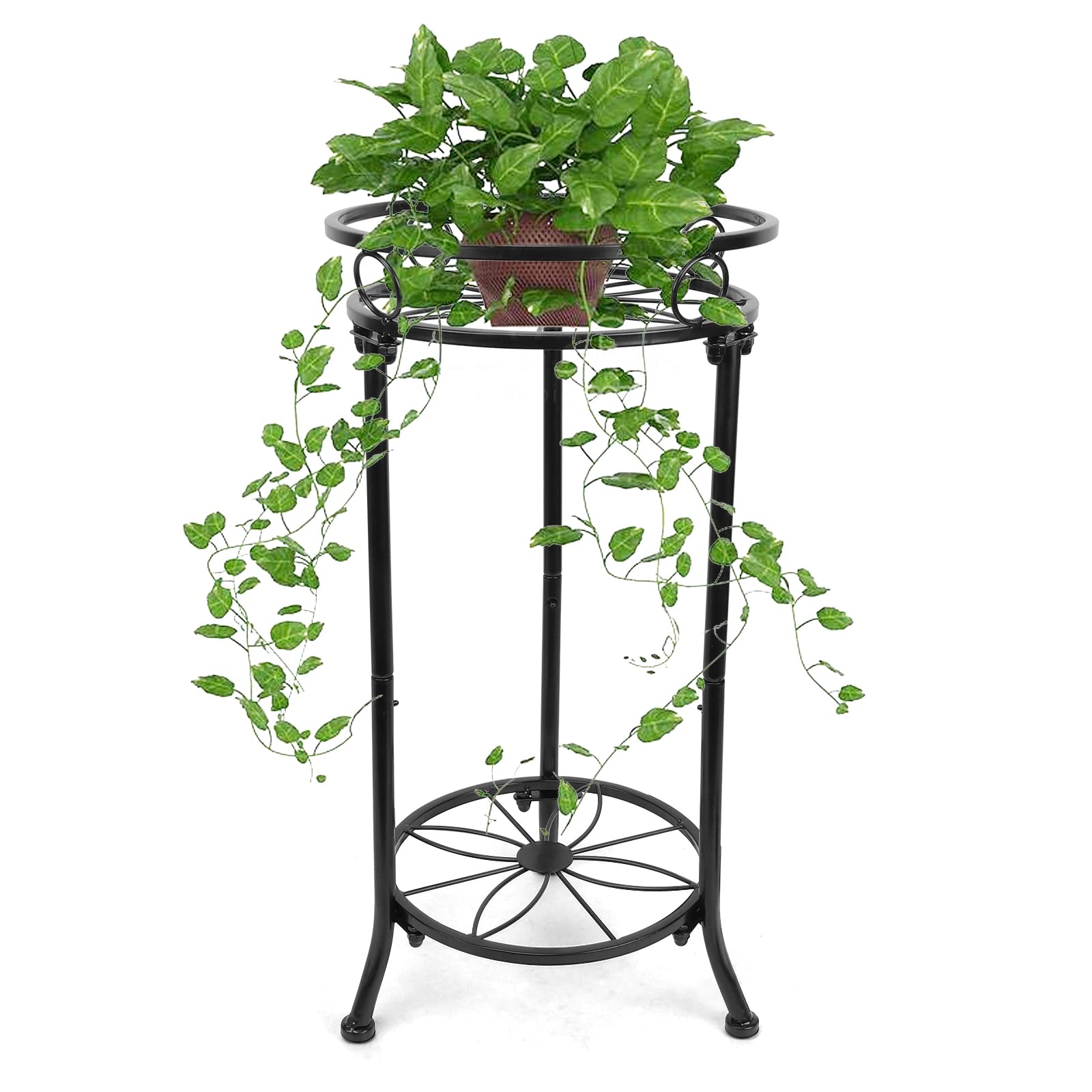 Photo 1 of YHIJURS 2-Tier Plant Stands Indoor Outdoor 20.3,Metal Black Rustproof Plant Stand,Heavy Duty Tall Corner Potted Holder Rack Round Supports Flower Pot Stand for Planter Garden Balcony Patio