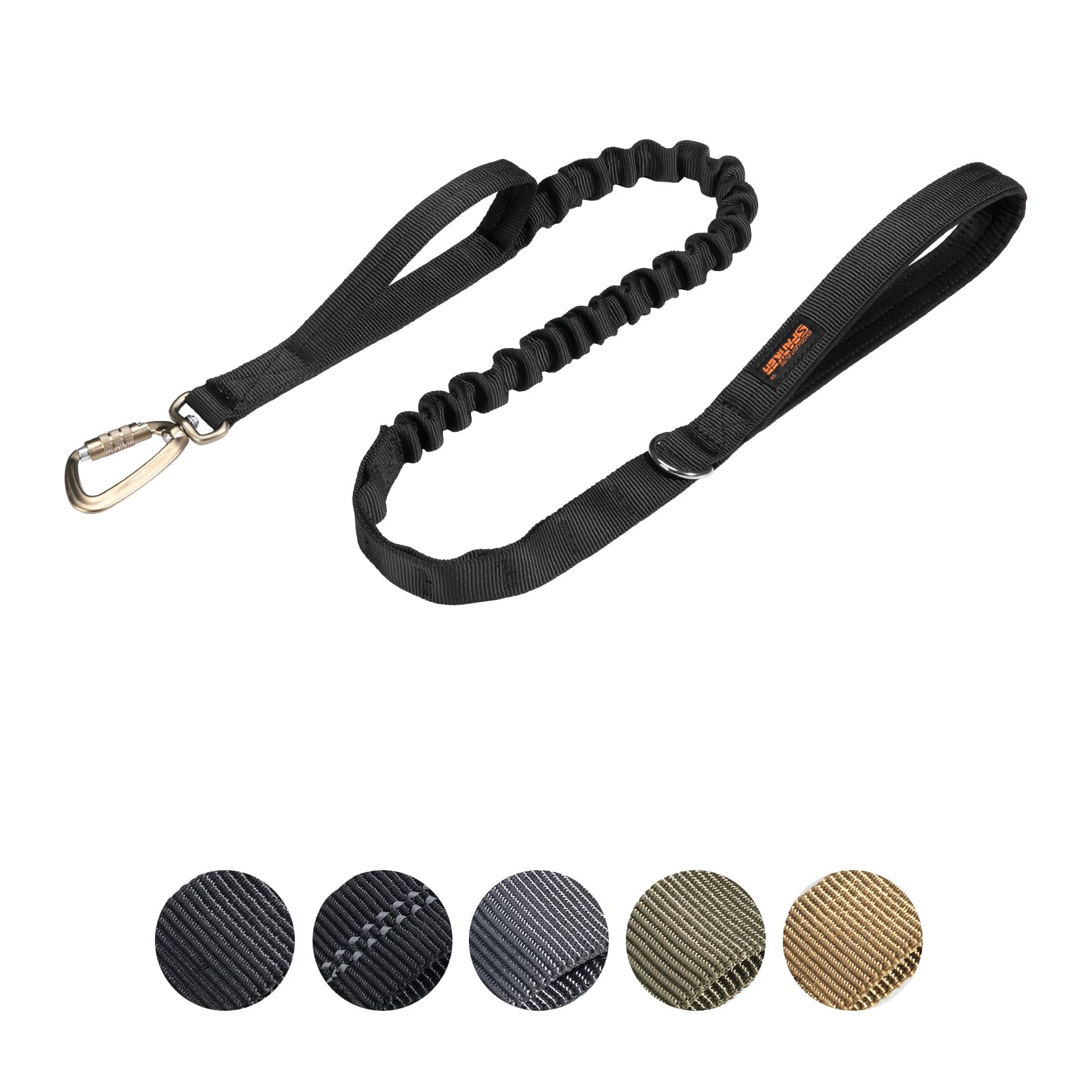 EXCELLENT ELITE SPANKER Tactical Military Dog Leash Space Aluminum Hook Clips Bungee Dog Lead Elastic Bungee Rope Leash with 2 Control Handle(Black)