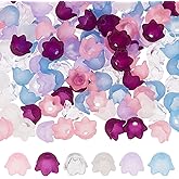 SUNNYCLUE 1 Box 600Pcs 6 Colors Acrylic Bead Caps Flower Bead Cap Flower Beads Acrylic Frosted Bell Tulip Flowers Lily Beads Floral Spacer Loose Bead for Jewelry Making Women Adult DIY Crafts