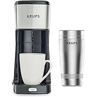 KRUPS Simply Brew to Go Single Serve Drip Coffee Maker with Travel Tumbler Included, 12 fluid ounces, Silver and Black