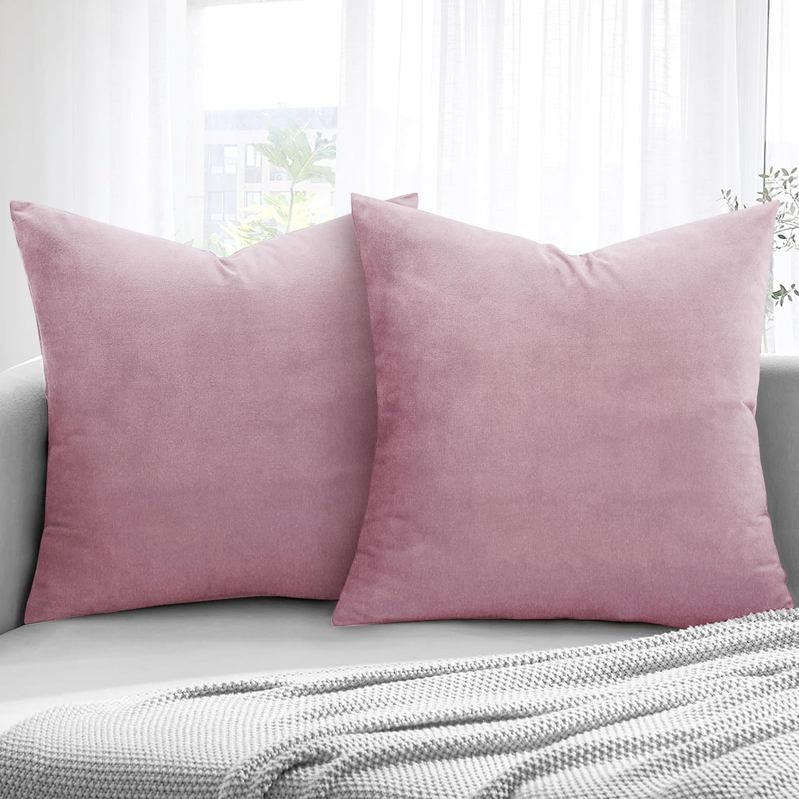 Aspire Homeware Velvet Cushion Covers 45 x 45cm Set of 2 Pink Decorative Square Throw Pillow Cases for Sofa Bedroom Living Room and Sofa
