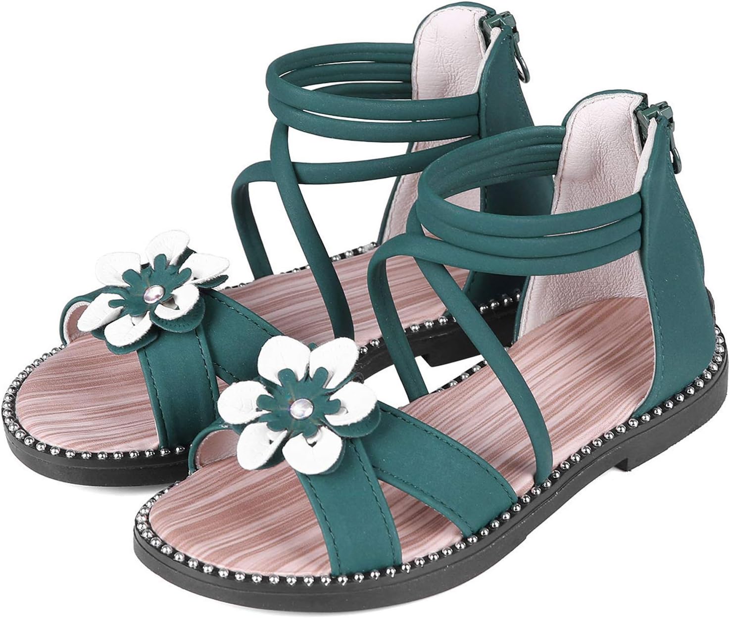 shevalues Girl's Open Toe Sandals Flower Flat Sandals Dress Sandals for Kids