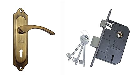 ATOM 509 Brass Antique Door Handle with Double Action Lock 3 Keys