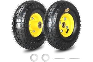GICOOL 4.10/3.50-4 Rubber Pneumatic Tire and Wheel, with 2.25" Offset Hub, 5/8" Sealed Bearings, for Hand Truck Trolley Dolly Garden Wagon Wheel Replacement, 2 Pack (Explorer Series)
