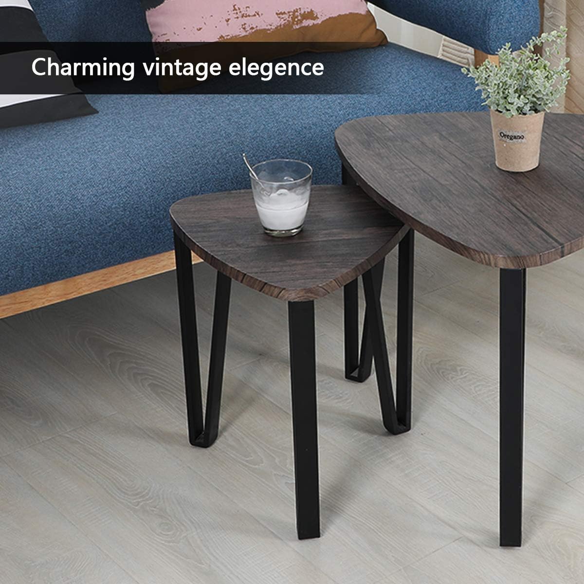 Industrial Nesting-Tables Living Room Coffee Table Sets of 3 Stacking End Side Tables Nightstands Vintage Night Tables for Bedroom Home Office Telepho: Home & Kitchen