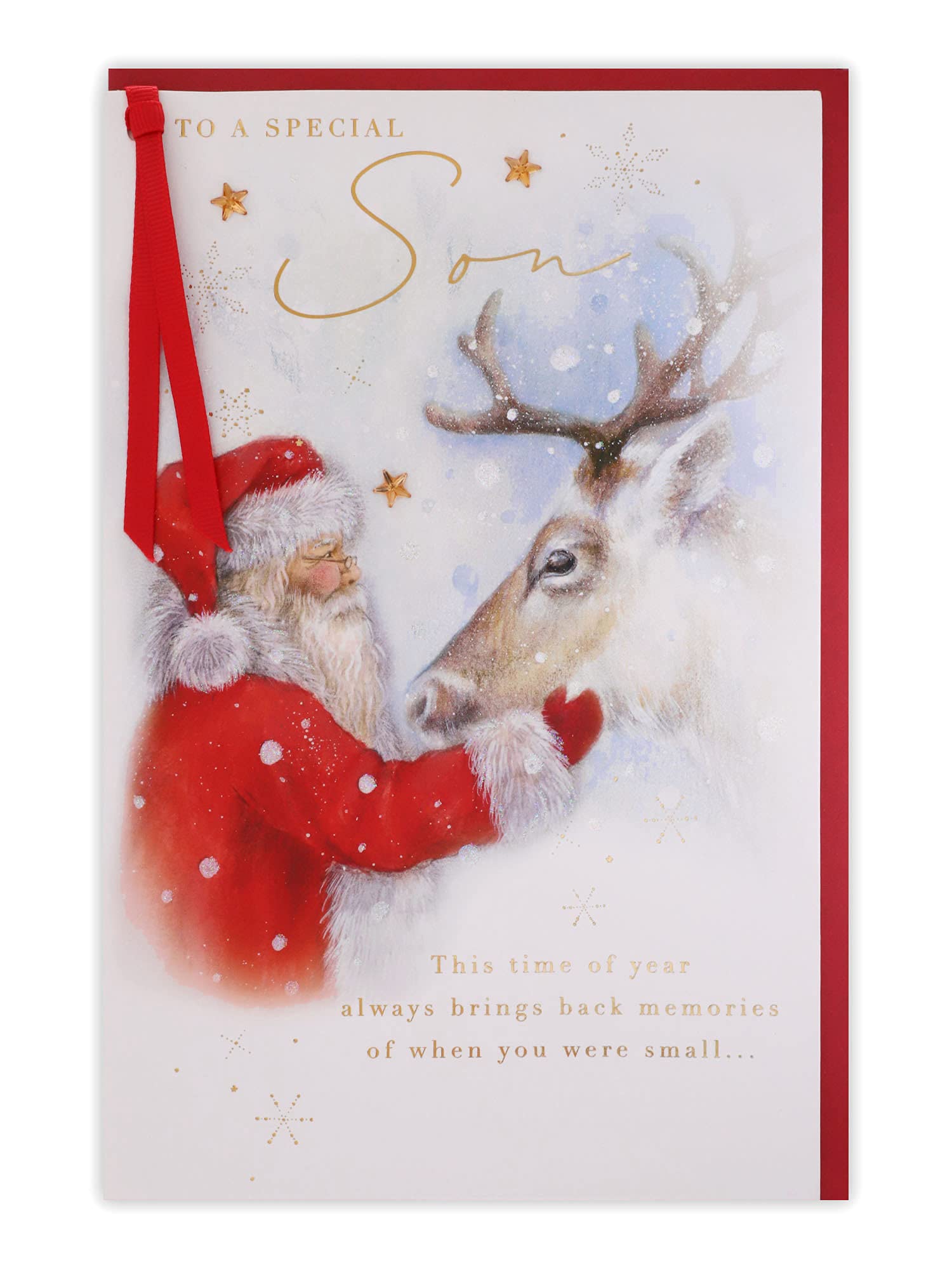 Clintons: Santa & Reindeer Son Christmas Card, Christmas Card for Son, Son Xmas Card, Luxury Xmas Card for Son, Multi-Colour, 155 x 235, 1169188