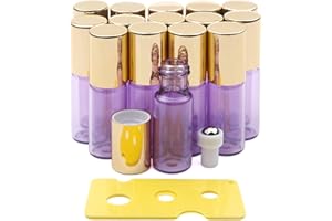 Kesell 5ml Essential Oil Roller Bottles Perfume Small Glass Bottles with Stainless Steel Roll Balls, 15 Pack Leakproof Roll On Bottle (1 Opener)