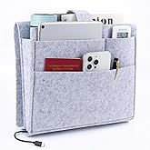 Seefoo Bed Caddy Organizer, Bunk Bed Shelf Caddy with 4 Pockets, Easy Storage as Books, Remotes, Magazine Holder, Sturdy Bedside Organizer for Bed, Bunk, Dorm, Sofa Grey