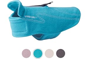 VIVAGLORY Dog Fleece Coat Warm Jacket with Hook and Loop Fastener, Easy to Take on and Off, Winter Vest Sweater for Small Medium Large Dogs Puppy Windproof Clothes for Cold Weather, Turquoise, L