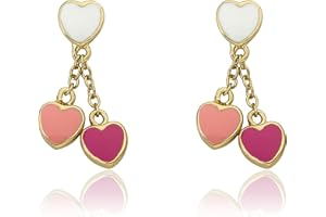 Little Miss Twin Stars Kids Earring - 14k Gold-Plated Double Dangle Earring - Surgical Steel Post For Sensitive Ears