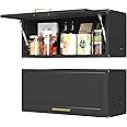 Coolsun Metal Wall Cabinet, Garage Wall Cabinet with Up-Flip Door, 31.5" W Wall Mounted Metal Storage Cabinet for Kitchen,Garage,Basement,Ware House Assembly Required (13.8" H Black)