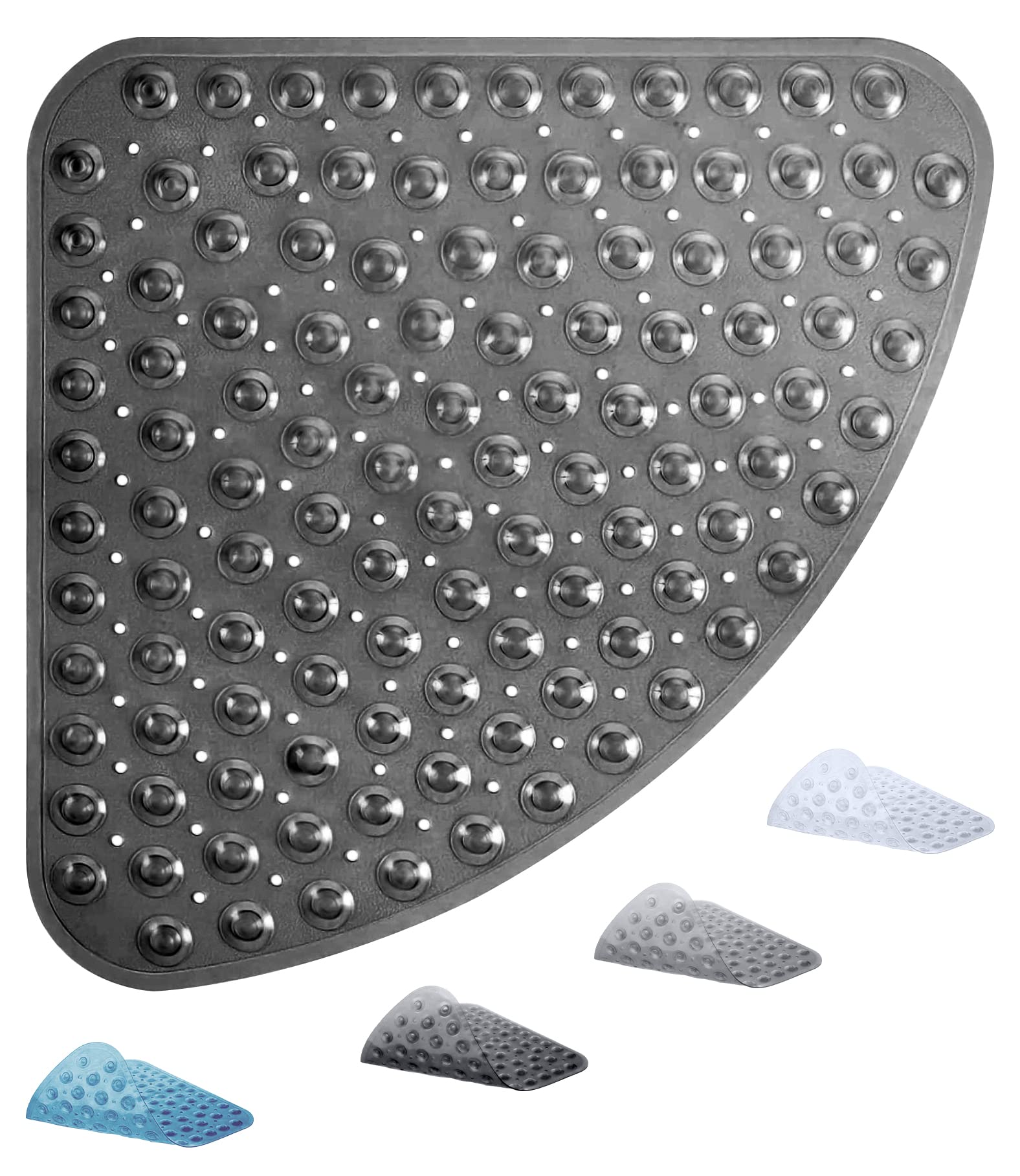 ADOV Corner Shower Mat, 54x54cm Curved Non Slip Anti-Mould Bath Mat, Quadrant Rubber Mat for Inside Shower Bathroom Floor, Machine Washable Sector Shower Mats with Strong Quick Dry Suction Cups- Black