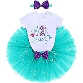 FYMNSI Mermaid 1st 2nd 3rd Birthday Outfit for Baby Girl Romper Tutu Skirt Shiny Headband Cake Smash Clothes Set Photo Props