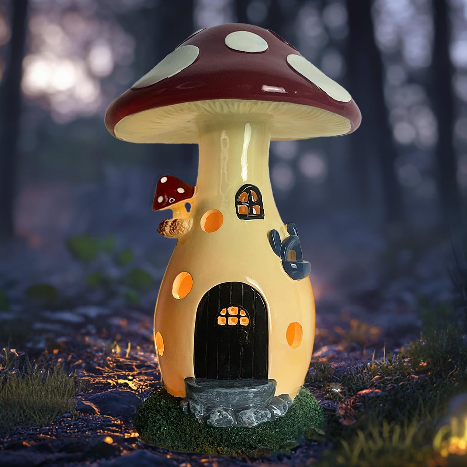 coonoe Solar Garden Statue - Fairy Mushroom House Light, Solar Yard Decor, Garden Ornaments Present, Waterproof Decoration for Patio lawn