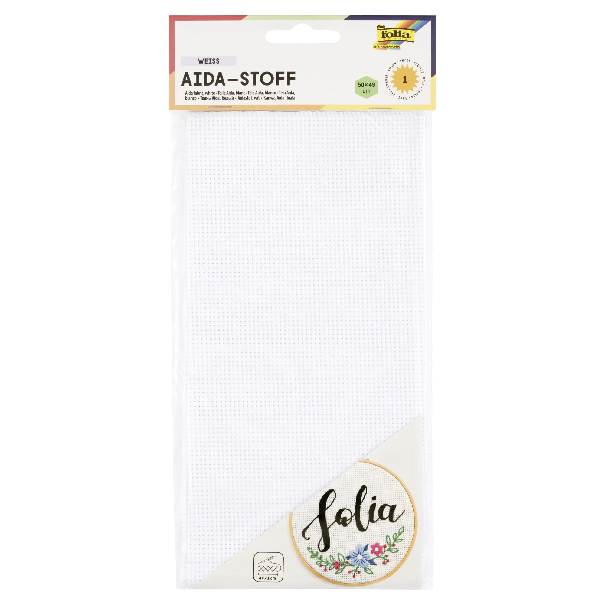 Folia 23402 Aida Fabric 1x Sheet 50 x 49 cm, White