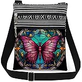XiaoGalaee Stained-Glass Style Butterfly Crossbody Bag Women Adjustable Shoulder Strap Messenger Bag Men Travel Purse Birthday Gift Mother's Day Present​​ Christmas for Friend Nature Lover Adults