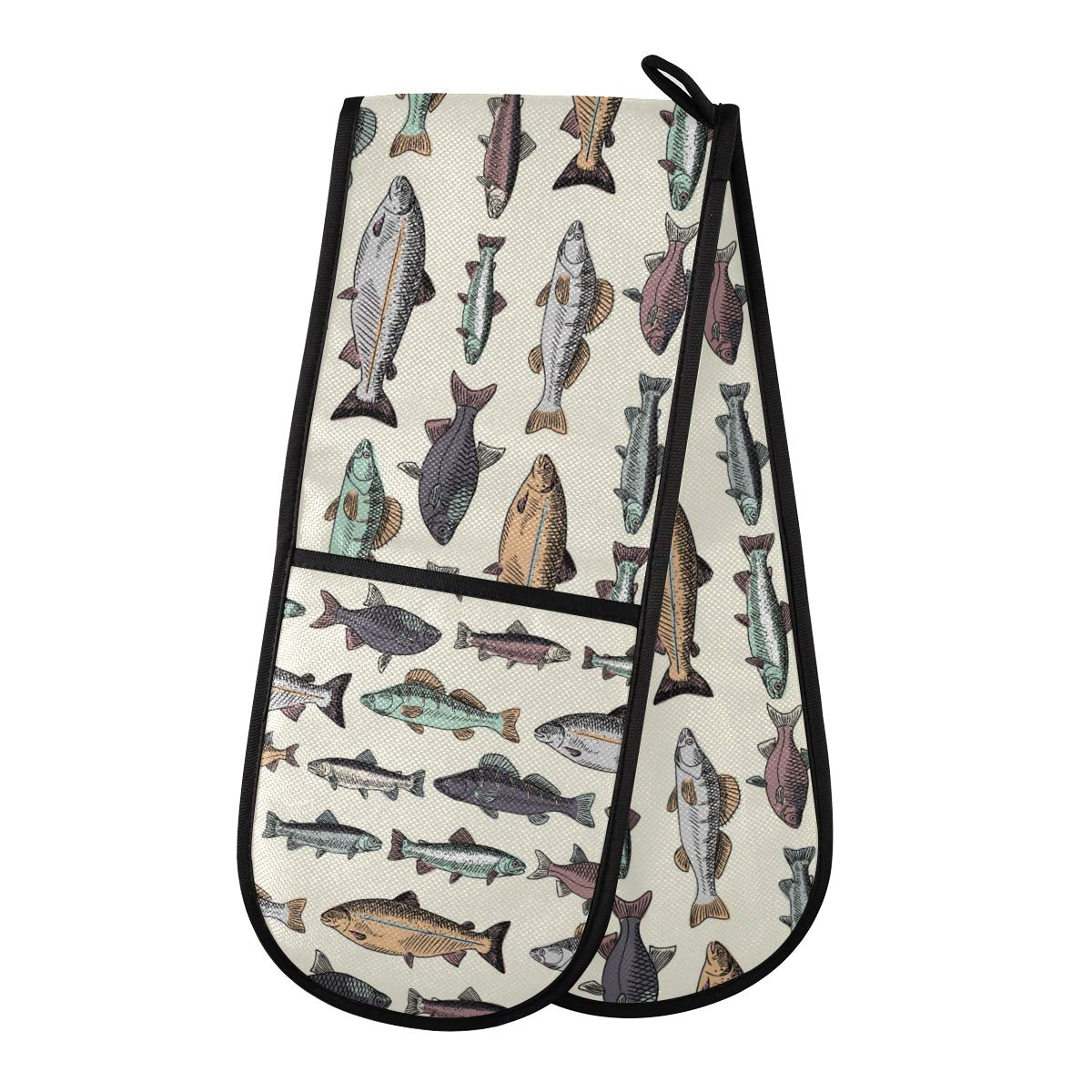 ZZXXB Swimming Fish Double Oven Mitt Heat Resistant Non-Slip Kitchen Gloves Extra Long 7" x 35" for Cooking Baking Barbecue Grilling