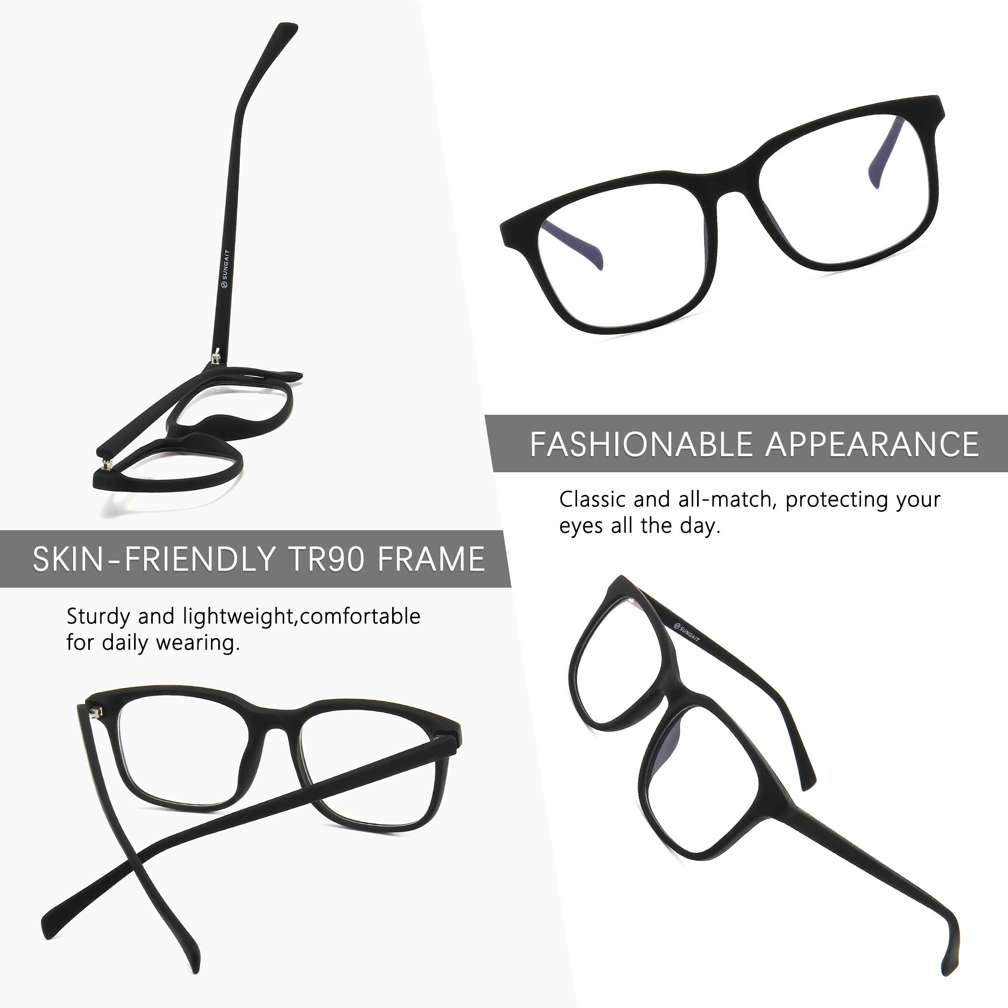 SUNGAIT Occhiali Anti Luce Blu per Gaming PC Mobile TV Riposanti con Filtro UV per Gli Occhi Unisex, Uomo, Donna Cornice Nero 6025