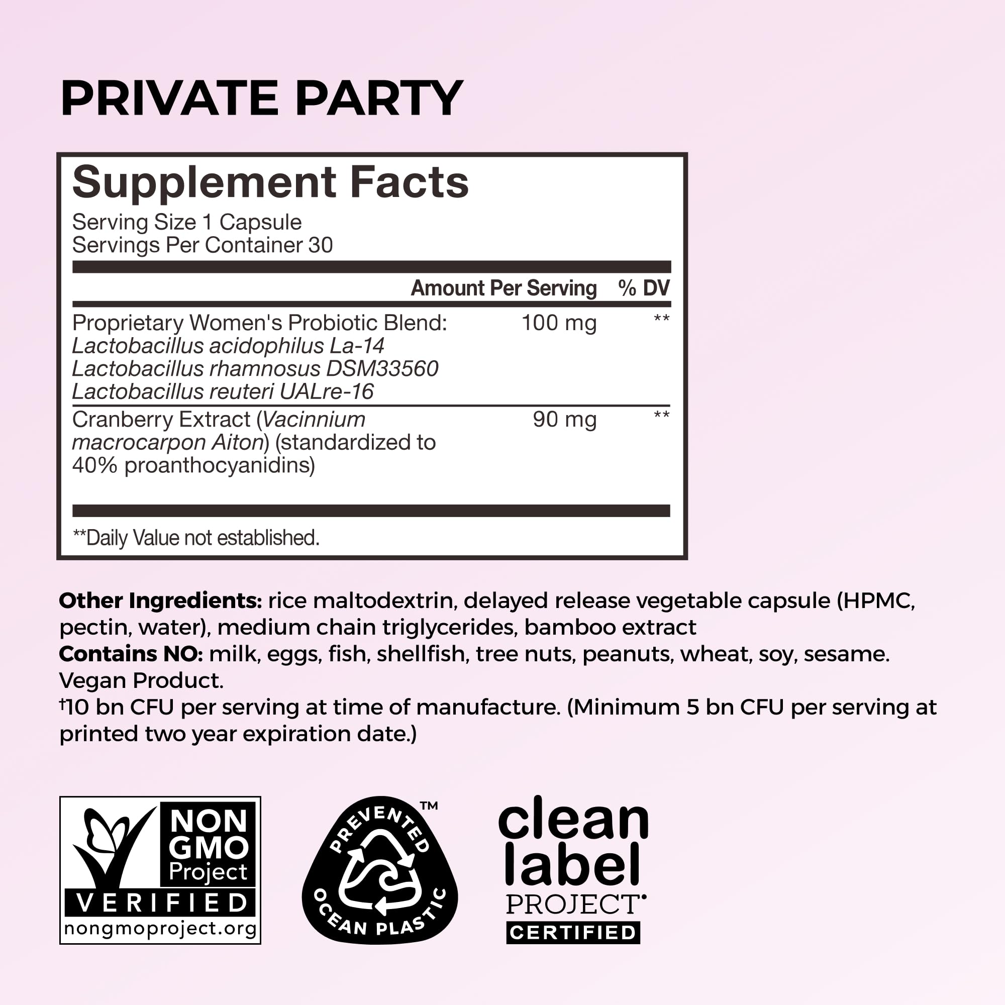 HUM Private Party - Vaginal Probiotics for Women's Health, pH Balance Supplement, and Urinary Tract Support with Cranberry & Lactobacillus Blend | Cranberry Pills, (30 Capsules)