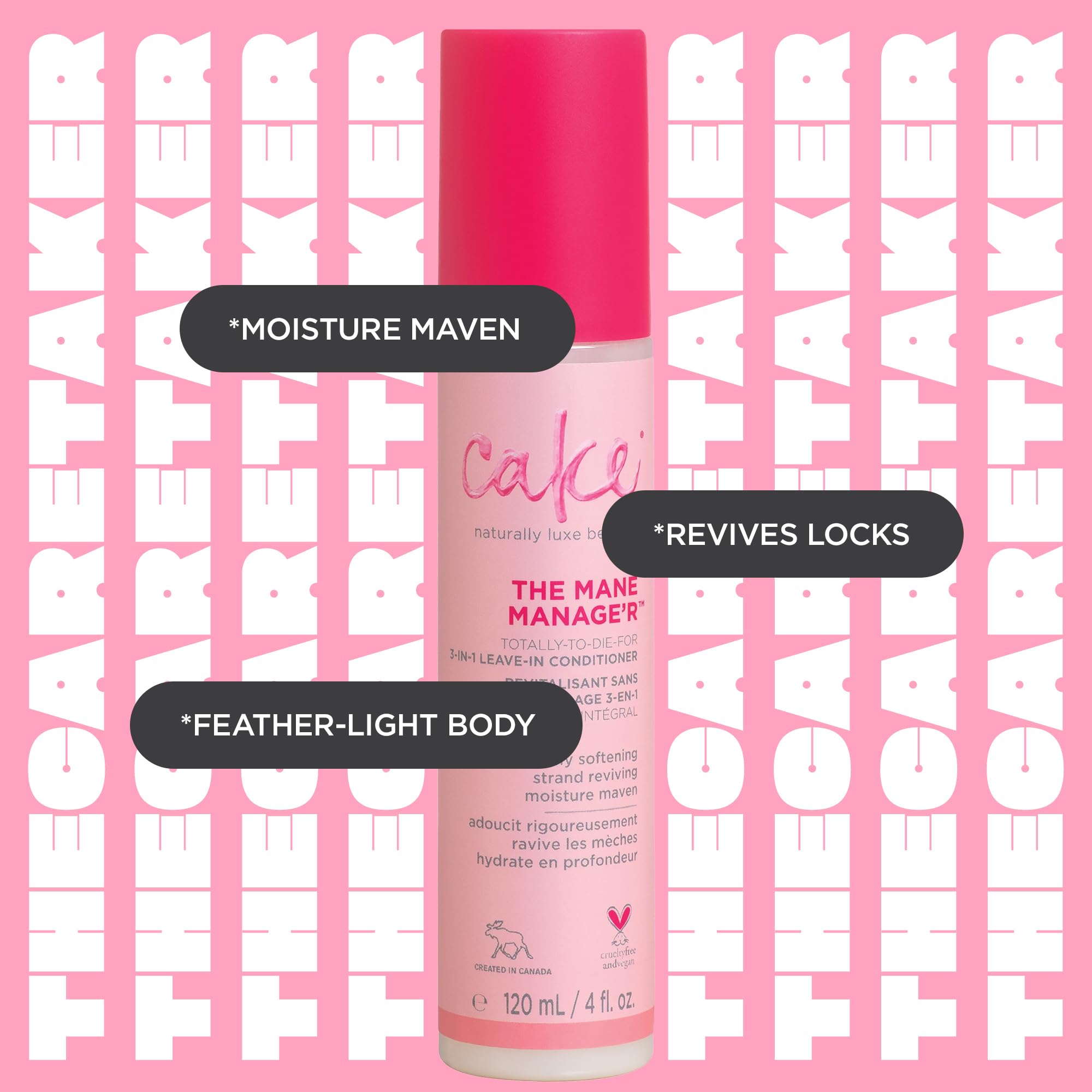 Cake Beauty 3-in-1 Leave in Conditioner, The Care Taker – Moisturizing & Softening – With Coconut Oil, Biotin, Soy & Rice Proteins – For Dry/Normal Hair Types – 4 Fl Oz / 120 mL (Packaging May Vary)