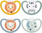 NUK Space Day & Night Baby Dummy 6-18m Glow Ventilation 4 Pack Zebra Lion