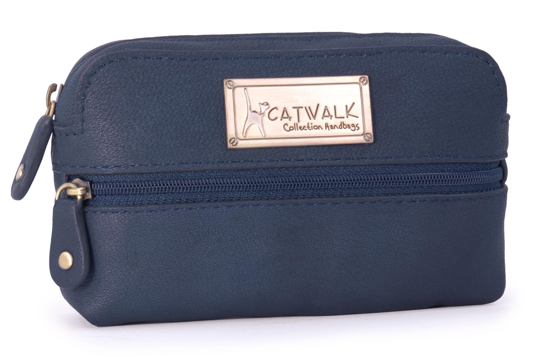 Catwalk Collection Handbags - Ladies Small Leather Cosmetic Bag - Accessories & Makeup Pouch for Handbag - Compact Camera Case - Savannah - Blue