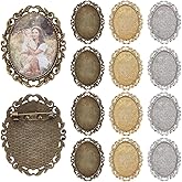 PH PandaHall 3 Colors Brooch Cabochon Setting 12pcs Vintage Brooches Blank Bezel Oval Brooch Pins Trays Cabochon Frame Photo Pins Base for Bridal Wedding Graduation Jewelry Making DIY Craft 51x40x2mm