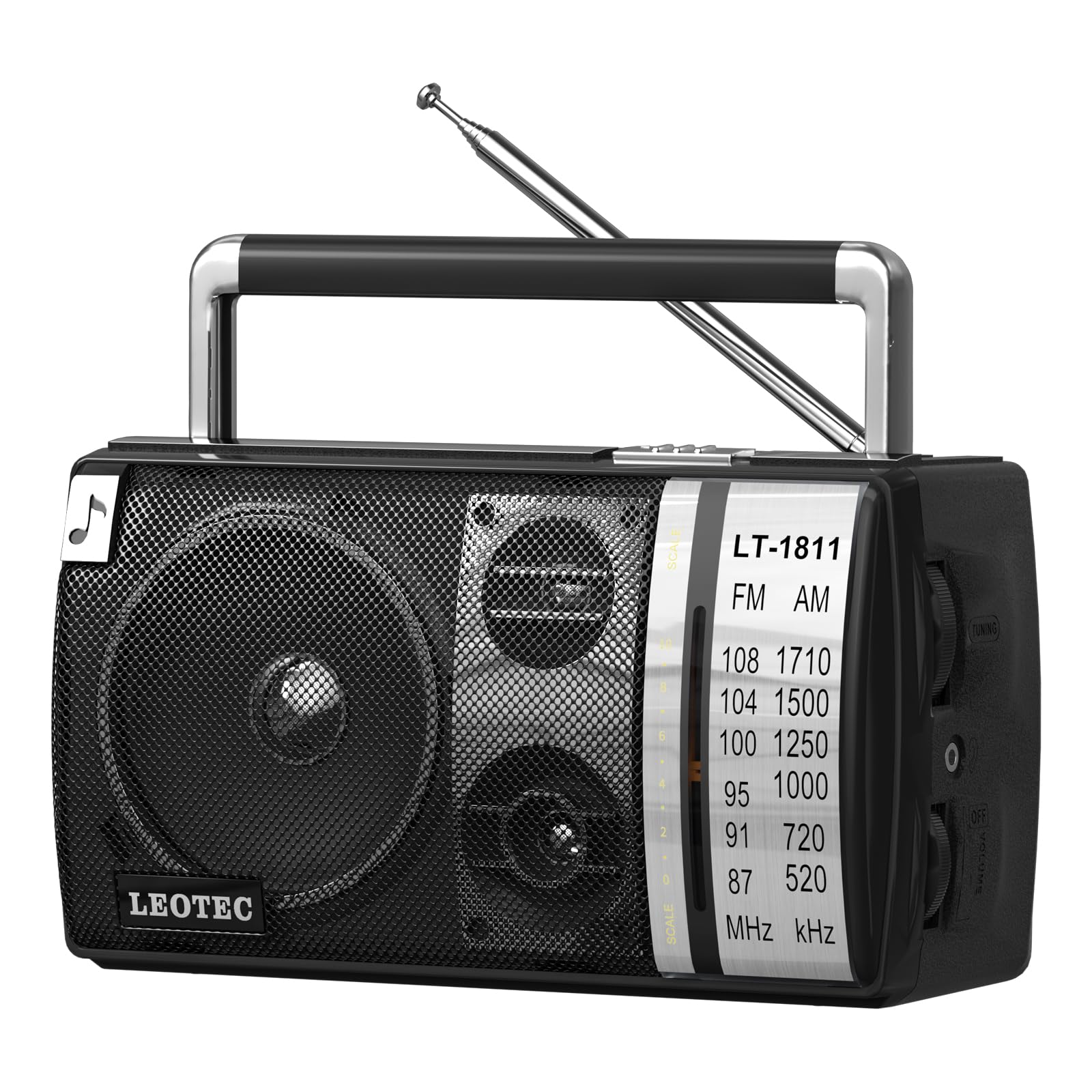 LEOTEC AM FM Radio, Portable Bluetooth Radio, Plug In Wall Or Battery