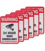 Warning 24 Hour Video Surveillance Security Stickers Red Decal 2 Pack