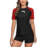 Halcurt Women's Short Sleeve Swim Shirt Rash Guard Swimsuit Top Only UPF50+ Sun Protection Bathing Suit