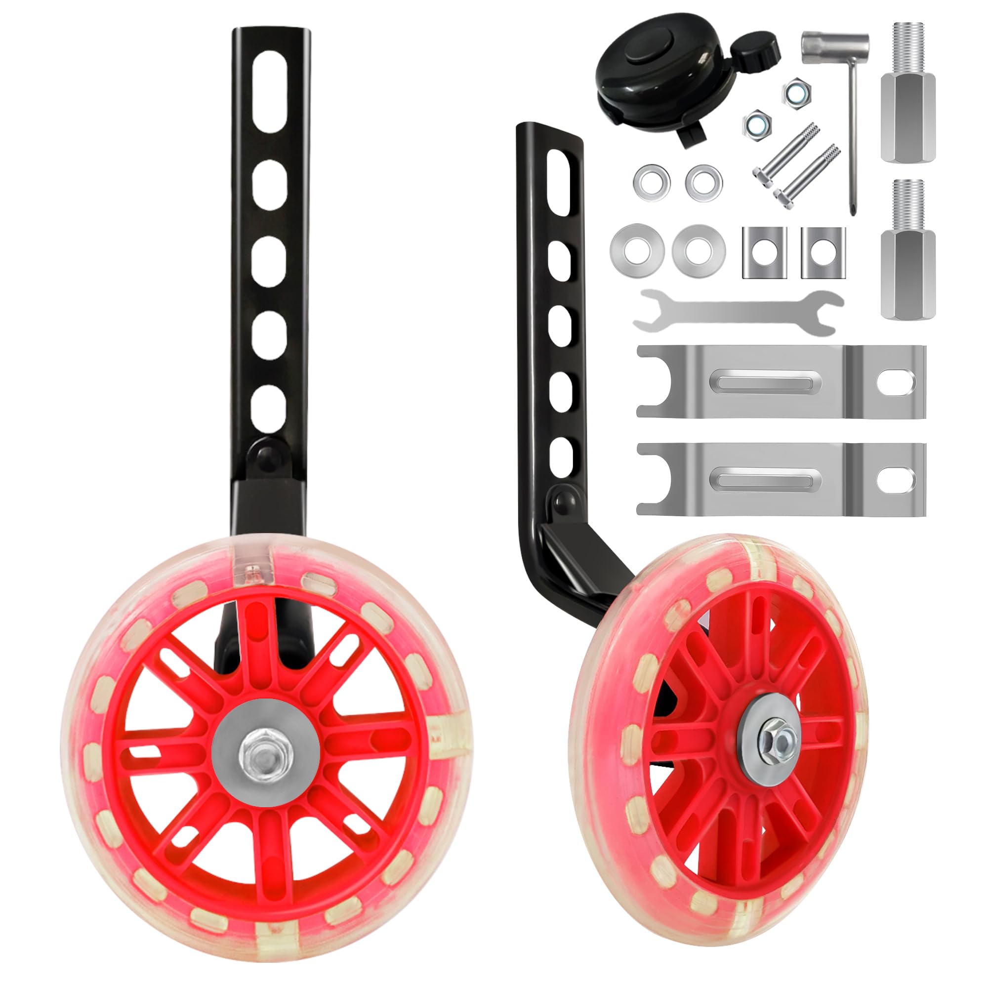 Stabilisers for Child's Bike – Heavy Duty Rear Adjustable Training Wheels for 12"-20" Kids' Bicycles, Durable Outdoor & Travel Use-Red