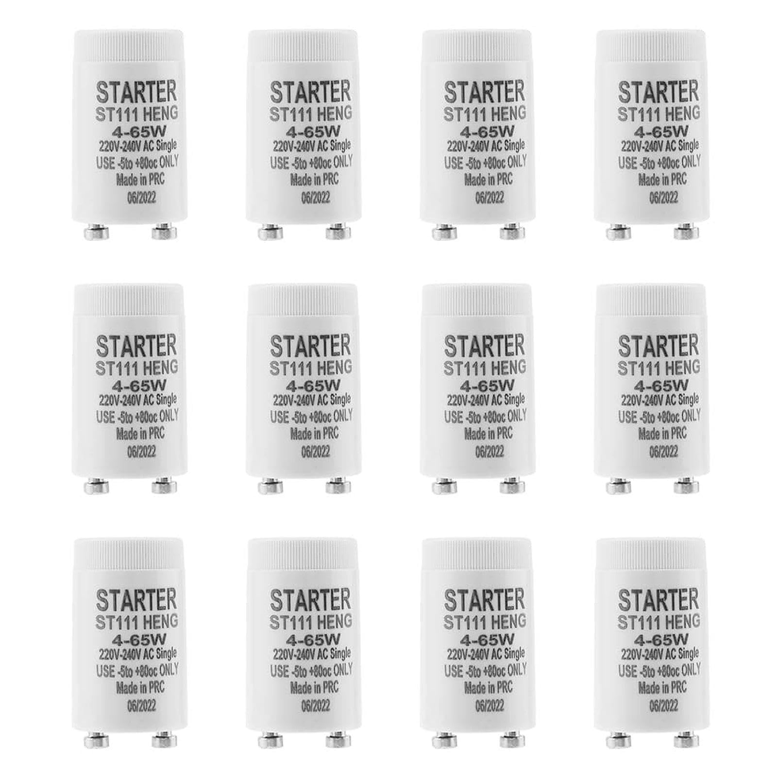 BlueXP 12 Pack ST111 Fluorescent Light Starter Switches 4-65 W Longlife Starters for Fluorescent Tubes Lamps