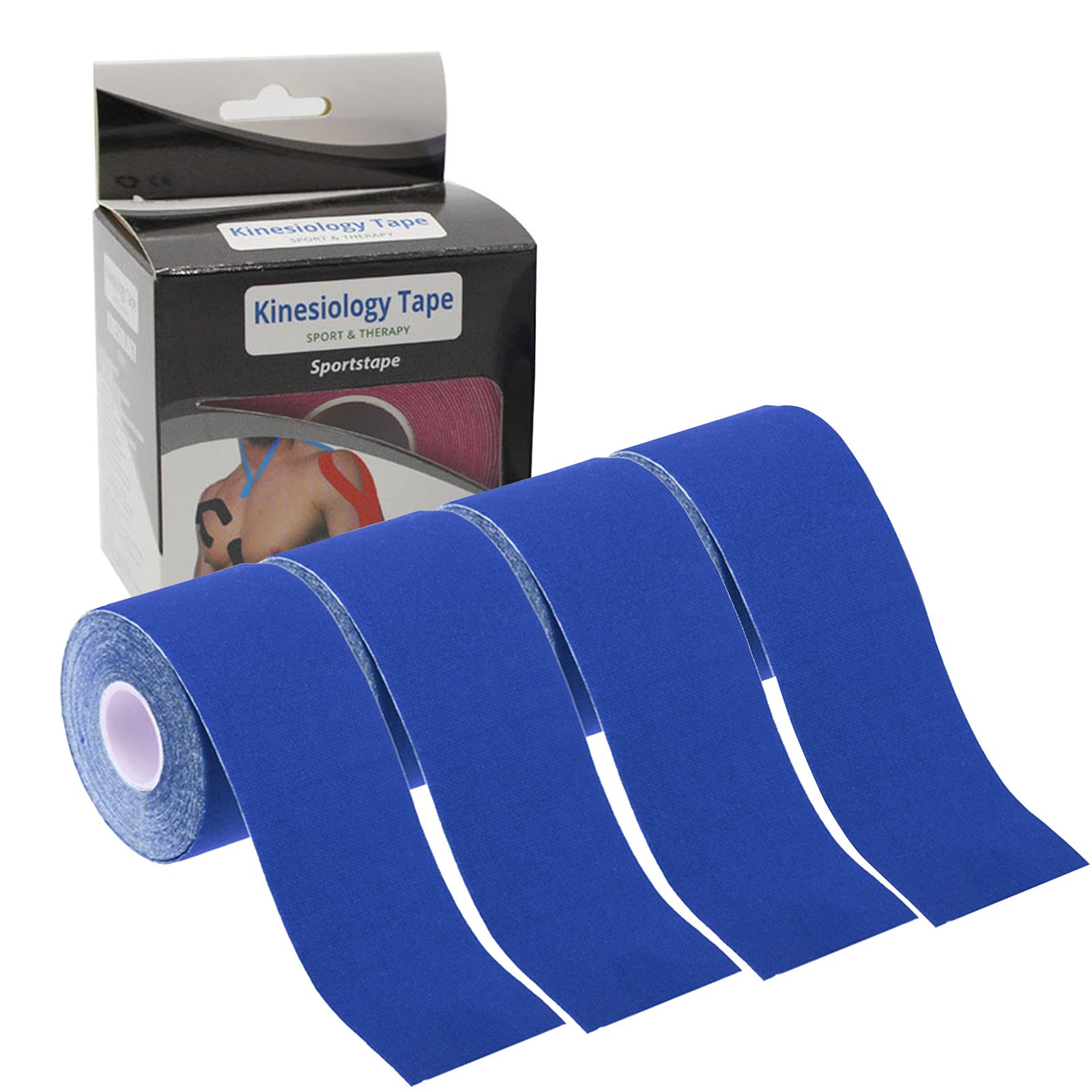4 Roll Kinesiology Tape 5m Extra Sticky Kinesiology Tape Elastic Muscle Support Tape Waterproof Athletic Physio Muscles Strips Breathable for Exercise, Sports & Injury Recovery