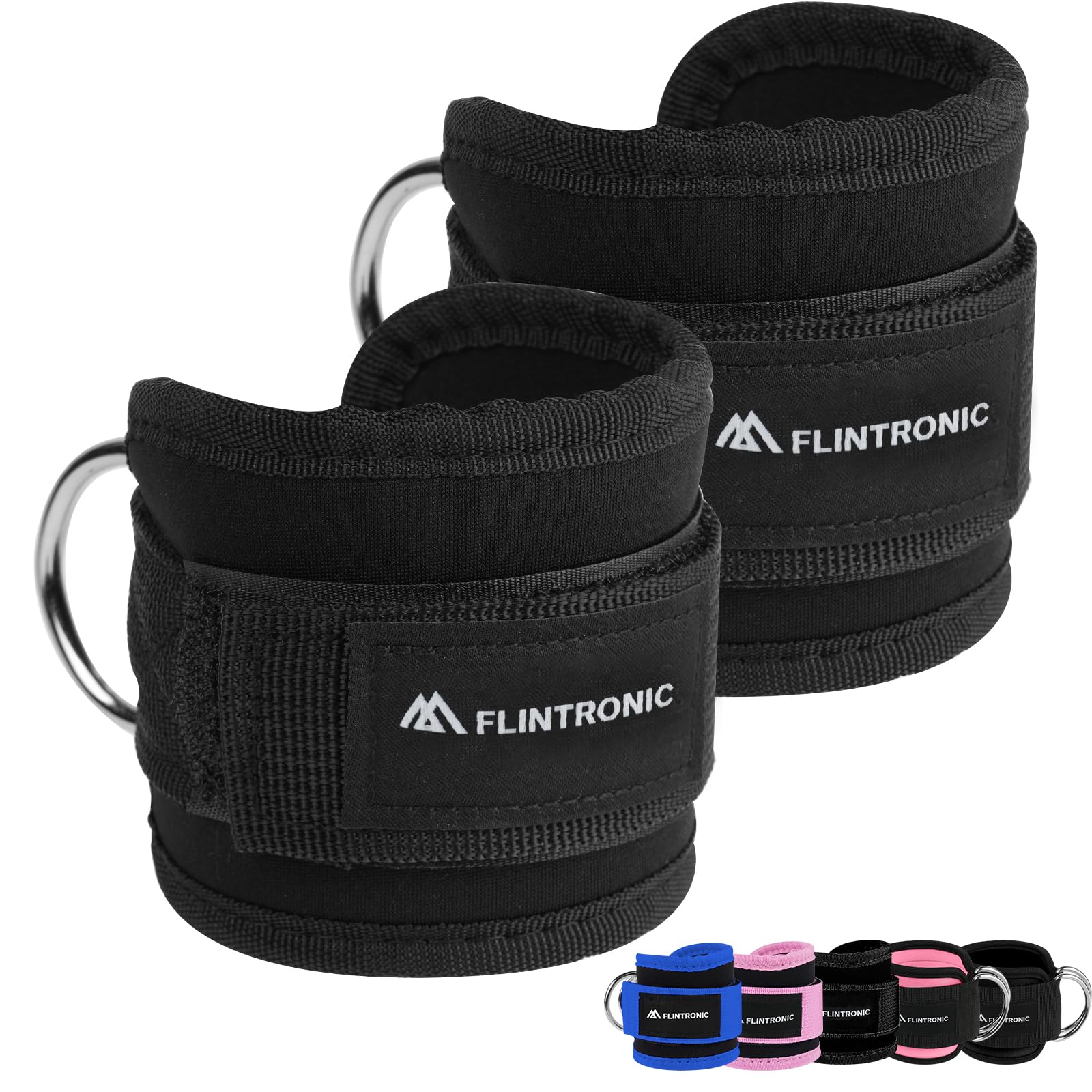 Flintronic Ankle Straps for Cable Machine, Gym Cuffs with Double Stainless Steel D-Ring, Gym Ankle Cuff with Adjustable Neoprene, Muscle Shaping for Men and Women
