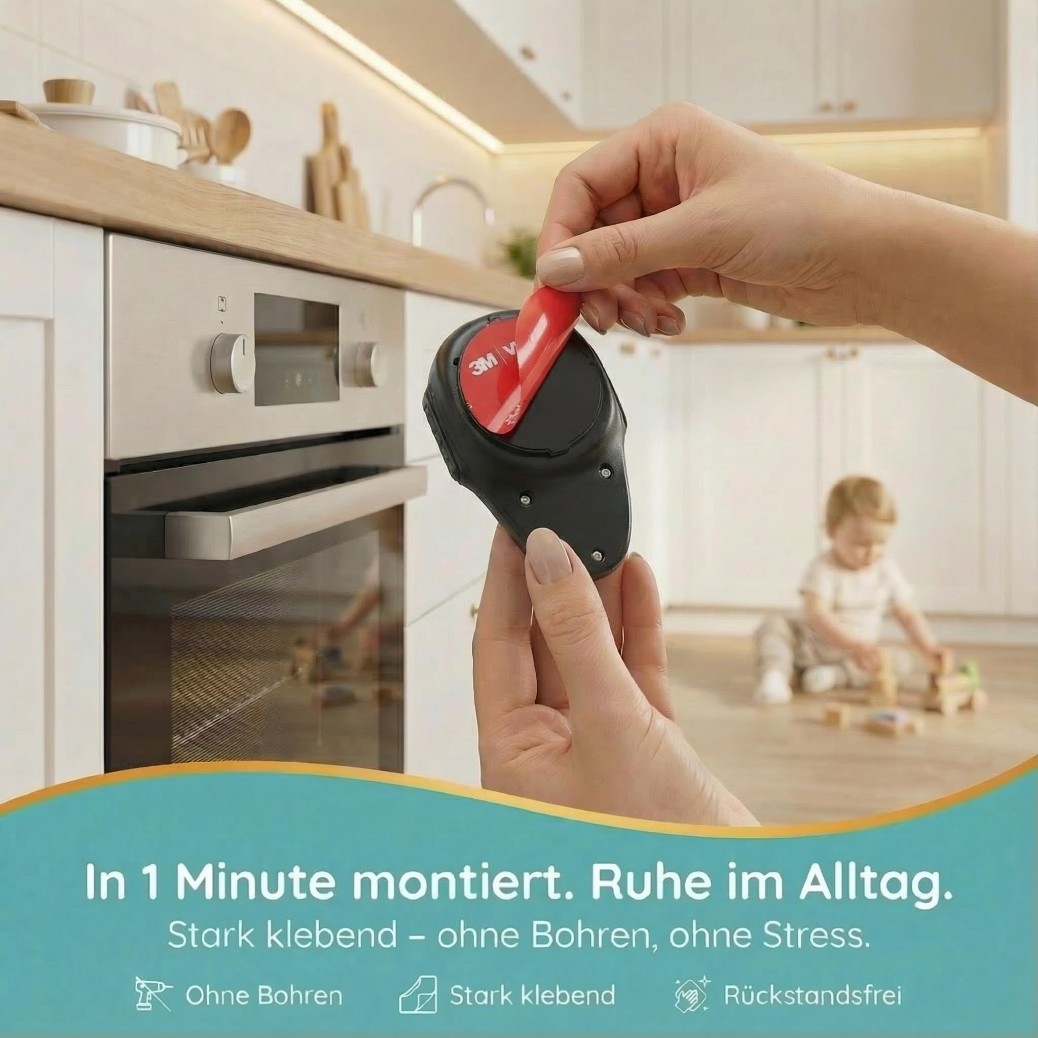 Backofen Kindersicherung [2 Stück] Ofen Kindersicherung Herd, hitzebeständige Backofentür Sicherung zum Kleben – Backofen Sicherung Baby, Herdschutz Kinder, rückstandslos entfernen 4