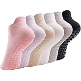Esaroll Pilates Socks with Grips for Women, Non Slip Yoga Socks, Anti Skid Socks for Yoga Pilates Gym Sports 4 Pairs
