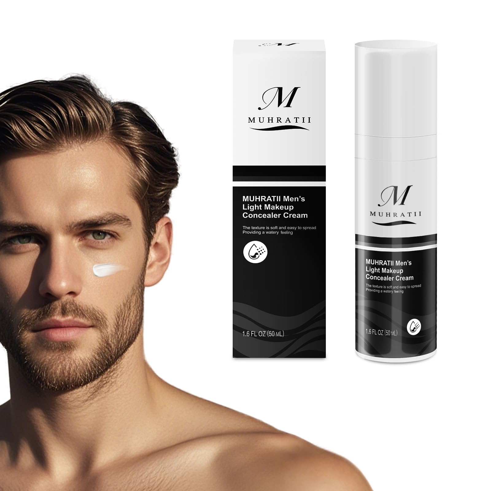 Photo 1 of Men's Moisturizing Concealer Cream with Niacinamide - Cover Flaws, Under Eye Puffiness, Dark Circles, Wrinkles, Long Lasting Concealer Makeup, 50ml
