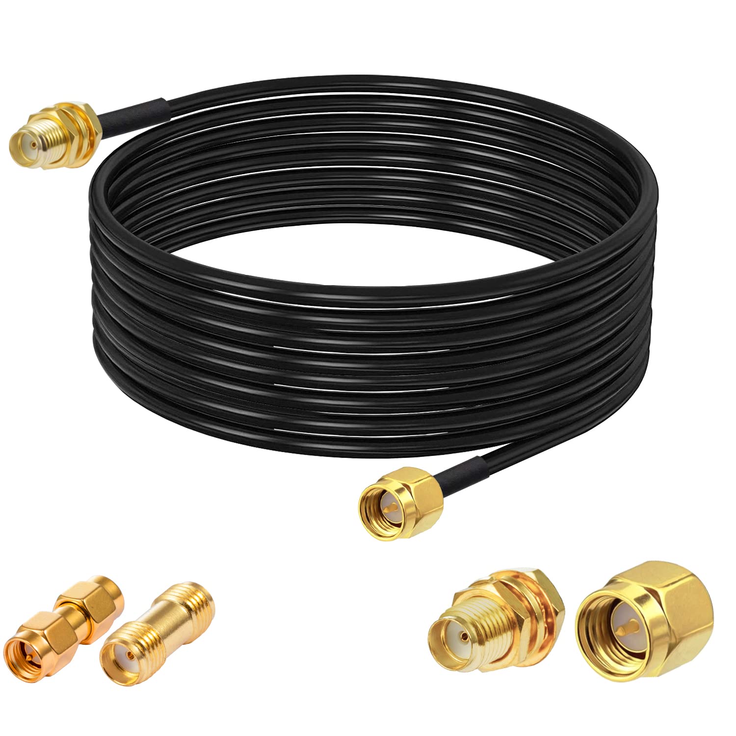 Vecys SMA Male to Female Bulkhead RG174 16.4ft /5M RF Coaxial Cable + 2pcs SMA Adapters Kits for Router Antenna Signal Enhancer Wireless Adapter