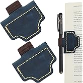 2 Pcs Bygone Mark Bookmark with Pen Holder, Blue Personalized Magnetic Leather Pen Holder Bookmark, Customized Magnetic Bookmarks for Reading Women Book Lovers, Gifts for Booklovers