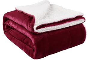 NANPIPER Sherpa Blanket Warm Blankets Super Soft Fuzzy Flannel Fleece/Wool Like Reversible Velvet Plush Couch Blanket Lightweight(Wine Red Throw Size 50"x60")