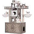 Heybly Cat Tree with Litter Box Enclosure for Indoor Big Cat, Cat Tower for Large Cats 20 lbs Heavy Duty, Modern Cat Condo Furniture with Scratching Posts, Rustic Gray HCT110SG