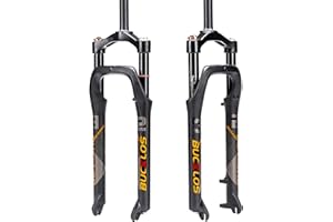 BUCKLOS 26 x 4.0 inch Fat Bike Tire Air Suspension Fork 120mm Travel, Spacing Hub 135mm 28.6mm Straight Tube Crown Lockout 9mm QR Ultralight Front Forks, fit Snow Beach Mountain Bike Black Gold