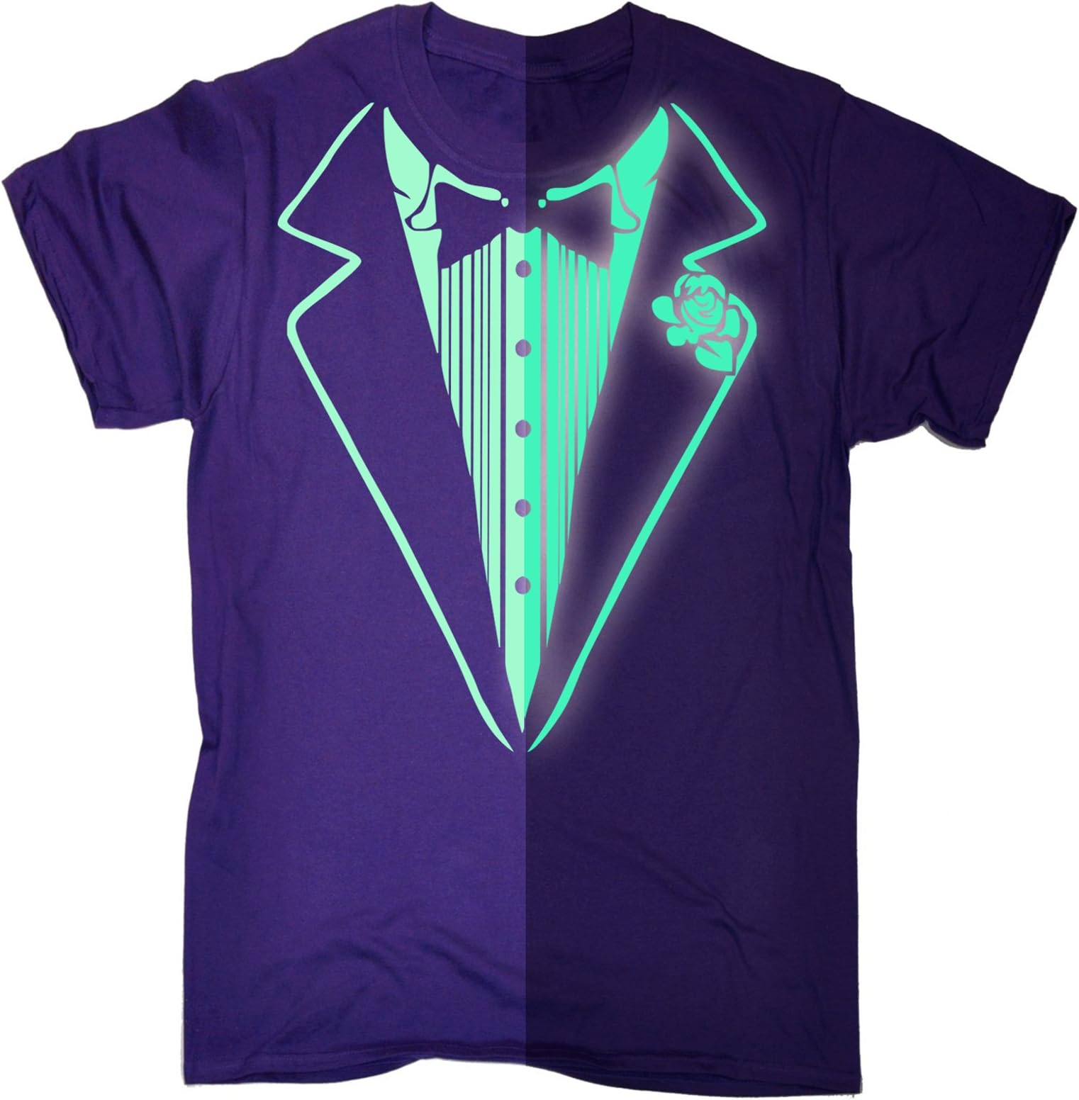 123tGlow in The Dark Tuxedo T-Shirt Prom Tee Luminous Fancy Dress Tux Top Party Costume Funny