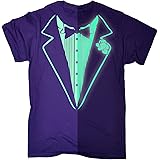 123tGlow in The Dark Tuxedo T-Shirt Prom Tee Luminous Fancy Dress Tux Top Party Costume Funny